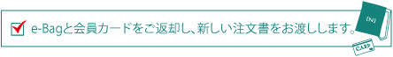 e-Bagと会員カードをご返却し、新しい注文書をお渡しします。